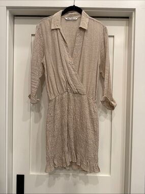 Zara Neutral Beige Textured Wrap Dress